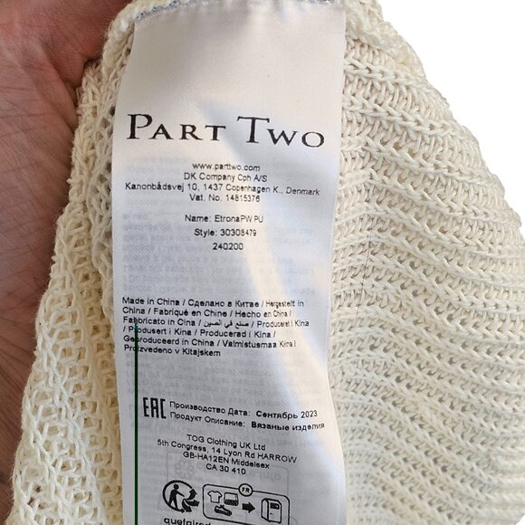 Part Two Etrona Linen Knit White Long Sleeve Sweater Sz L - Picture 7 of 9